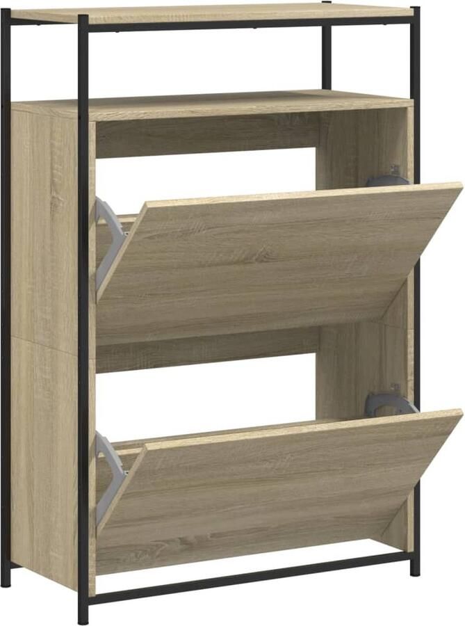 VidaXL Schoenenrek Schoenenrekken Opbergrek Voor Schoenen Schoenenstellage Schoenenkast 75x34x112 cm bewerkt hout sonoma eikenkleurig - Foto 3