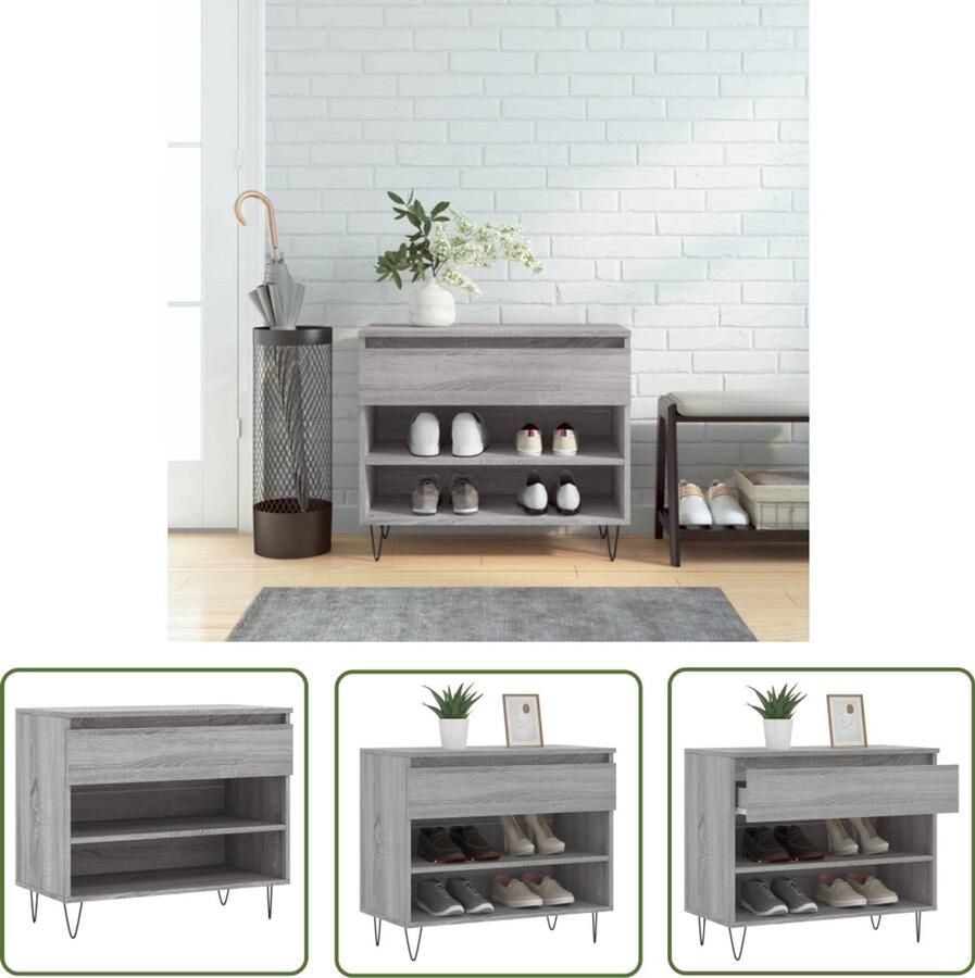 VidaXL Schoenenkast Sonoma Grijs Bewerkt Hout Schoenenkast Schoenenrek Bergruimte Organisatie Woonkamer Entreehal Slaapkamer Houten Schoenenkast Compact Modern Minimalistisch