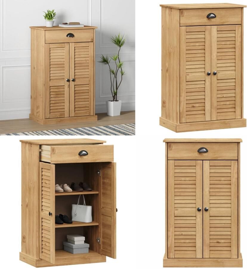 VidaXL Schoenenkast VIGO 60x35x96 cm massief grenenhout Schoenenkast Schoenenkasten Schoenenopberger Schoenenrek
