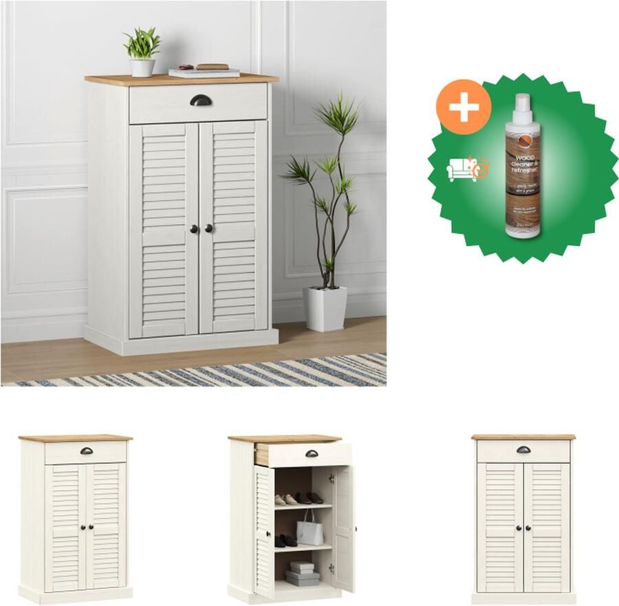 VidaXL Schoenenkast VIGO 60x35x96 cm massief grenenhout wit Schoenenkast Inclusief Houtreiniger en verfrisser