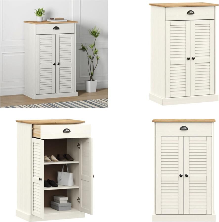 VidaXL Schoenenkast VIGO 60x35x96 cm massief grenenhout wit Schoenenkast Schoenenkasten Schoenenopberger Schoenenrek