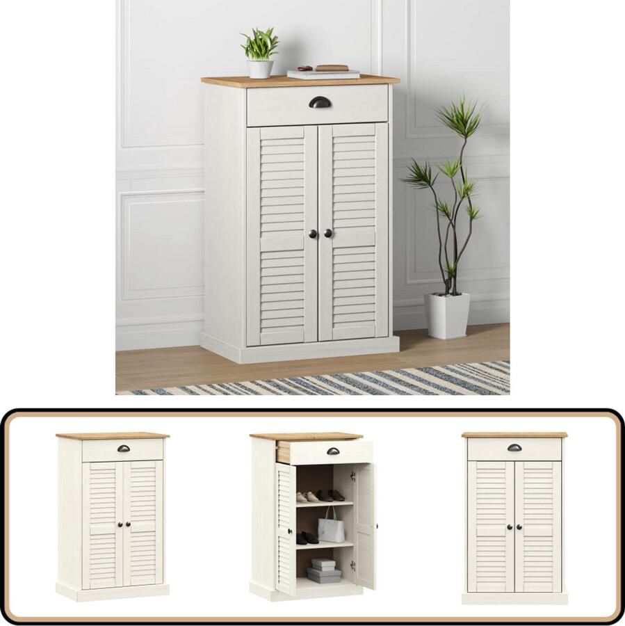 VidaXL Schoenenkast VIGO 60x35x96 cm Wit Grenenhout Schoenenkast Houten Schoenenkast Witte Schoenenkast Garderobe Berging