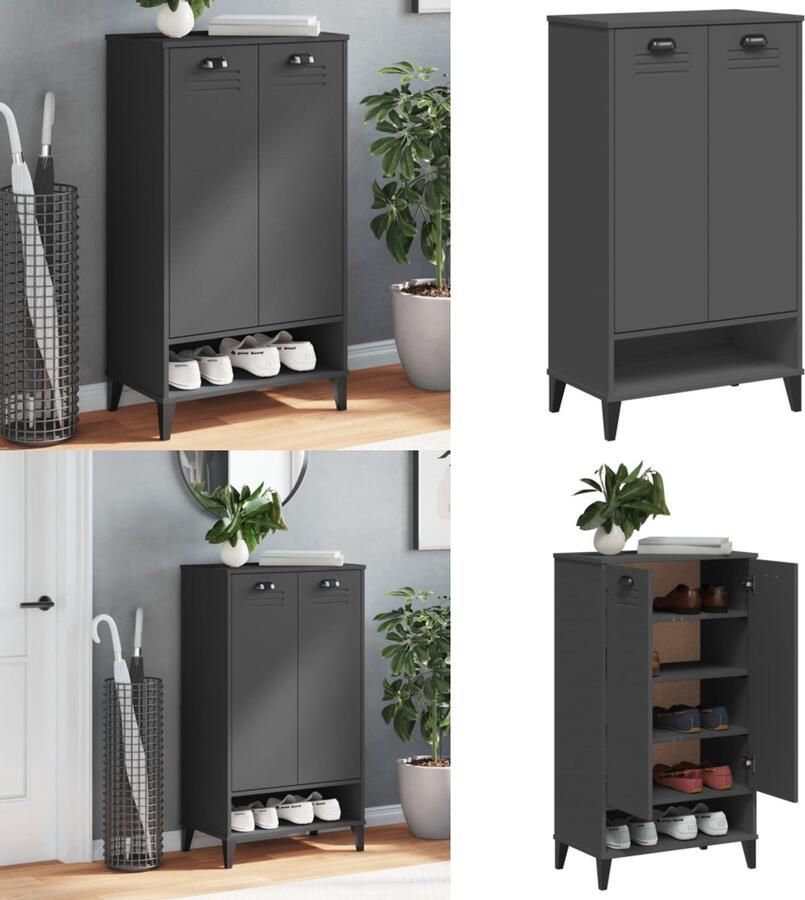 VidaXL Schoenenkast VIKEN bewerkt hout antracietgrijs Schoenenkast Schoenenkasten Schoenenrek Opbergruimte Voor Schoenen