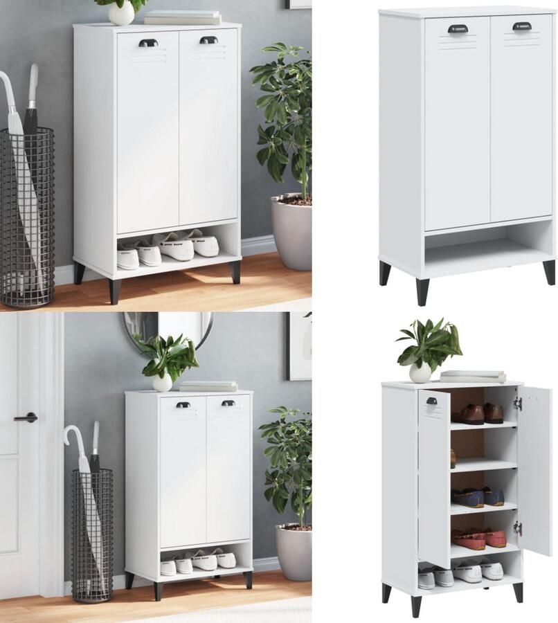 VidaXL Schoenenkast VIKEN bewerkt hout wit Schoenenkast Schoenenkasten Schoenenrek Opbergruimte Voor Schoenen