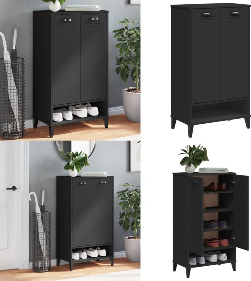 VidaXL Schoenenkast VIKEN bewerkt hout zwart Schoenenkast Schoenenkasten Schoenenrek Opbergruimte Voor Schoenen