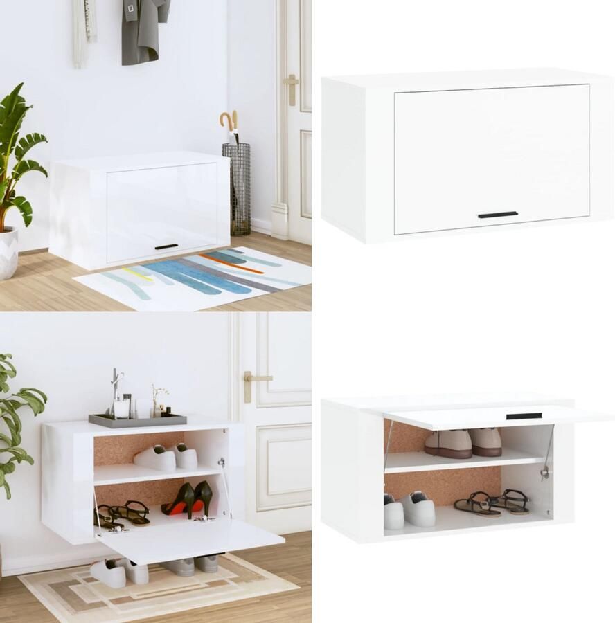 VidaXL Schoenenkast wandgemonteerd 70x35x38 cm bewerkt hout wit Wandschoenenkast Schoenenkast Schoenenkasten Wandschoenenkasten