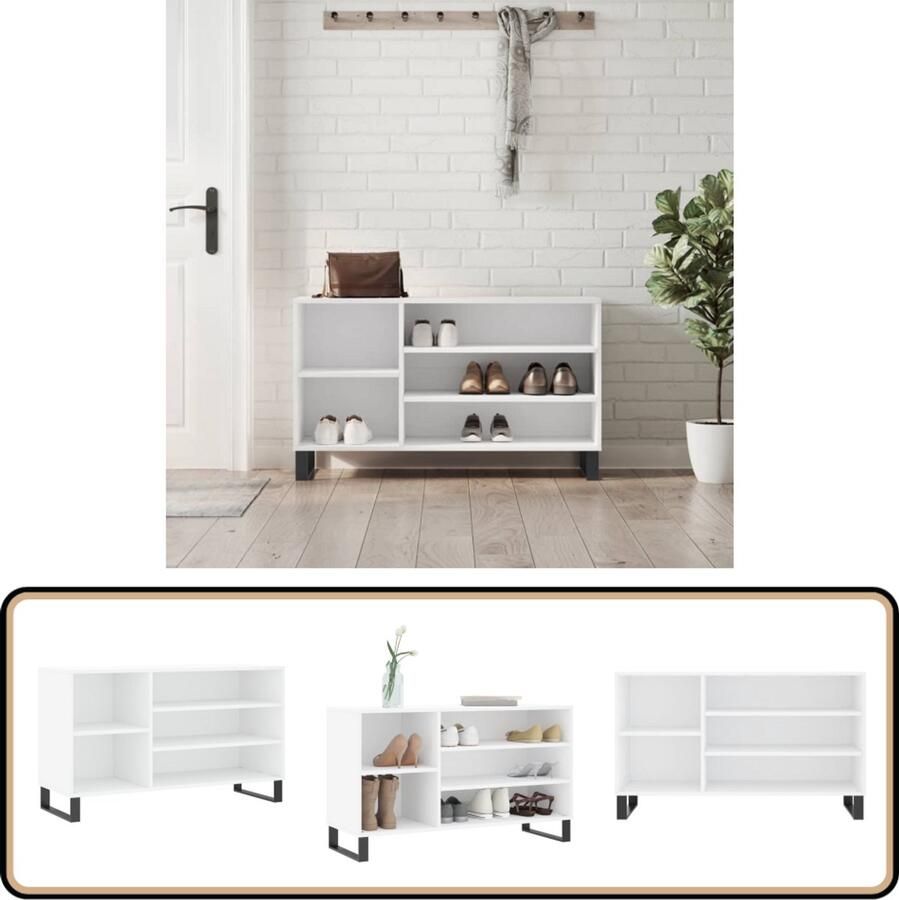 VidaXL Schoenenkast Wit 102x36x60 cm Bewerkt hout Schoenenkast Kast Bergruimte Opbergvak Schoenuitlegger