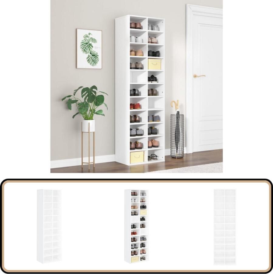 VidaXL Schoenenkast Wit 22 Schappen 54x34x183 cm Schoenenrek Schoenenkast Houten Schoenenkast Wandmontage Bergruimte Organisatie Opslagruimte Entreehal Slaapkamer