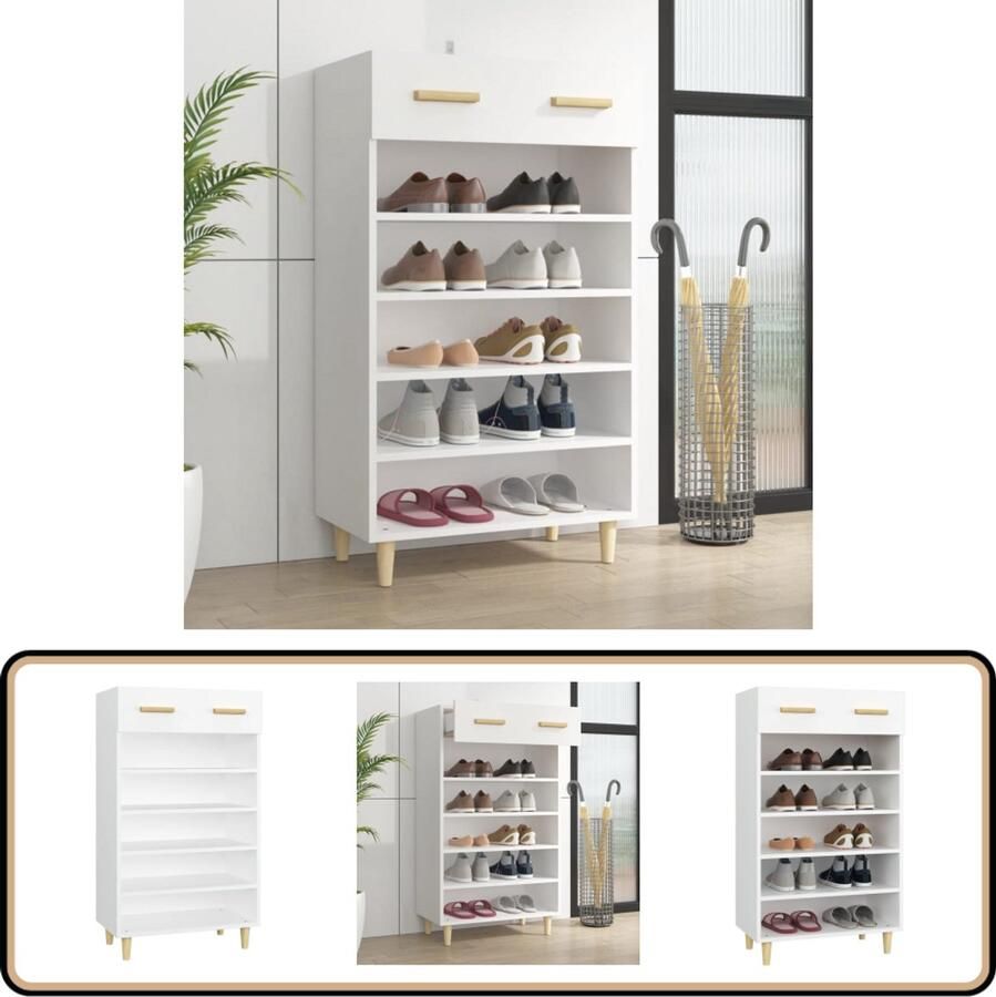 VidaXL Schoenenkast Wit 60x35x105 cm Schoenenkast Scandinavisch Design Minimalistisch Witte Schoenenkast Houten Schoenenkast Schoenuitlegers Opbergvakken Laden