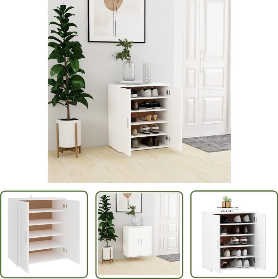 VidaXL Schoenenkast Wit 60x35x70 cm Bewerkt hout Schoenenkast Houten Schoenenkast Witte Schoenenkast Schoenenrek Bergruimte Organisatie Entreehal Slaapkamer Compact Modern Stijlvol Multifunctioneel Spaanse Platen - Foto 2