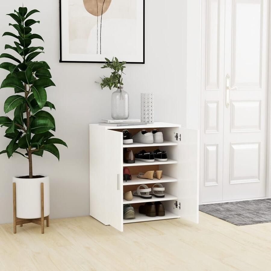 VidaXL Schoenenkast Wit 60x35x70 cm Bewerkt hout Schoenenkast Houten Schoenenkast Witte Schoenenkast Schoenenrek Bergruimte Organisatie Entreehal Slaapkamer Compact Modern Stijlvol Multifunctioneel Spaanse Platen