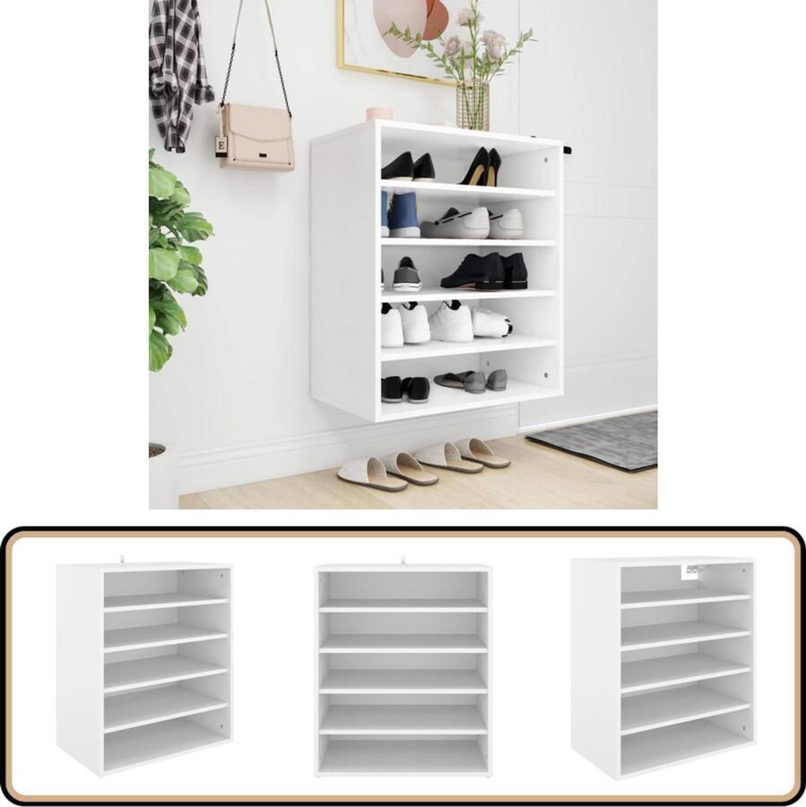 VidaXL Schoenenkast Wit 60x35x70 cm Hout Schoenenkast Schoenenopbergers Interieurdecoratie Woondecoratie Bergruimte Organisatie Kast Witte Meubelstukken Houten Meubels Scandinavische Stijl Basic Stijl
