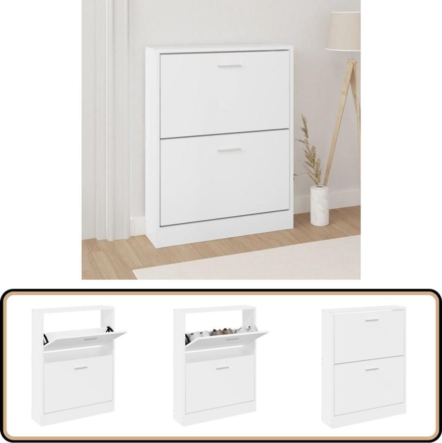 VidaXL Schoenenkast Wit Bewerkt hout 59x17x81 cm Schoenenkast Houten Schoenenkast Moderne Schoenenkast Wit Schoenenkast Entree Furniture Hall Furniture Living Room Furniture Bedroom Furniture Opbergruimte Schoenuitleg