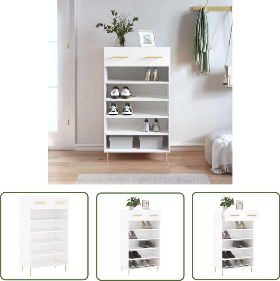 VidaXL Schoenenkast Wit Bewerkt Hout 60x35x105 cm Schoenenkast Schoenen Organisatie Bergruimte Houten Schoenenkast Wit