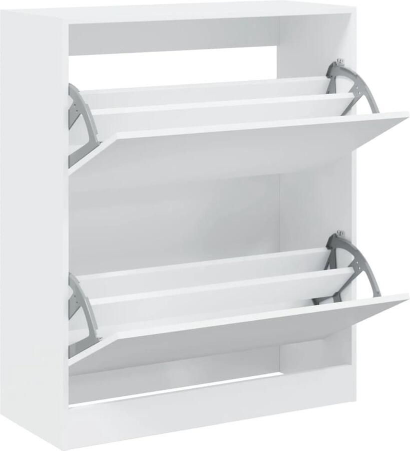 The Living Store Schoenenkast 80x34x96 5 cm bewerkt hout wit Schoenenkast Compact Houten Schoenenkast Witte Schoenenkast Schoenen Opbergkast - Foto 2