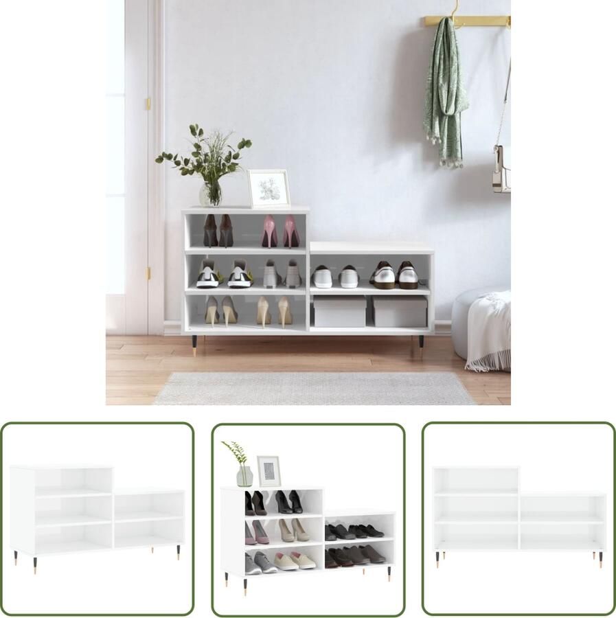 The Living Store Schoenenkast Elegante Hoogglans Wit 102 x 36 x 60 cm Duurzaam hout 5 vakken Elegante Schoenenkast Wit Houten Schoenenkast Met Vakken Hoogglans Witte Schoenenkast