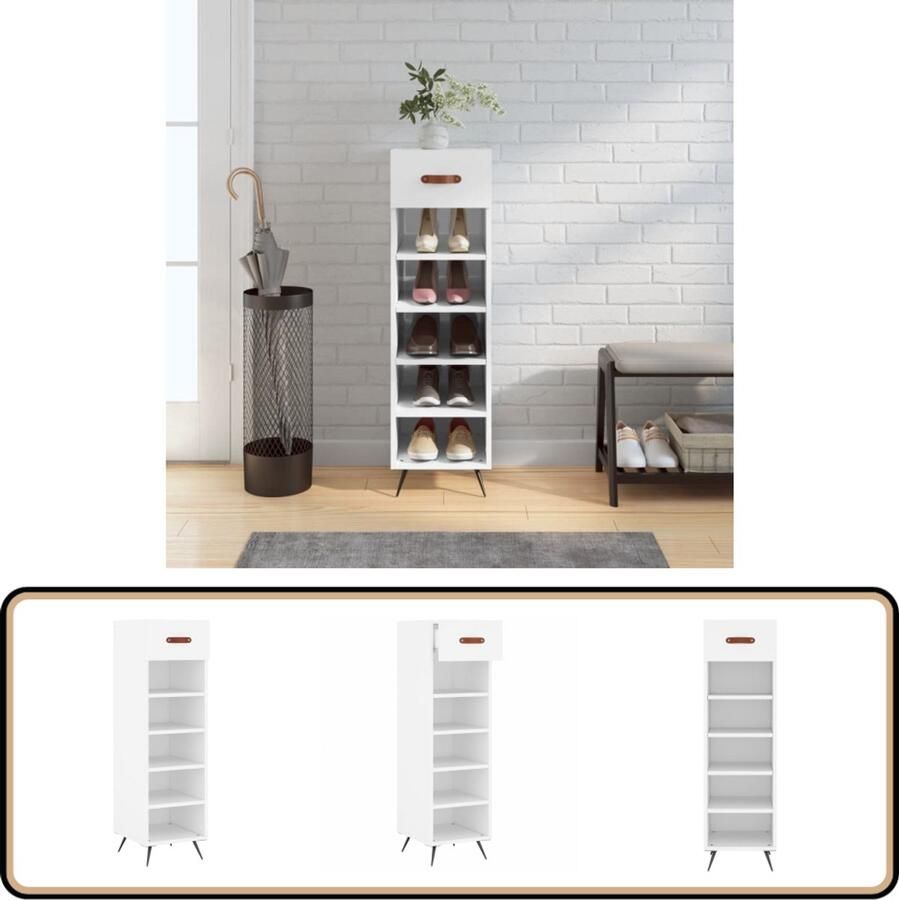 VidaXL Schoenenkast Wit Hout en Metaal 105 cm Schoenenkast Houten Schoenenkast Witte Schoenenkast Schoenenopbergers Organisatie Thuis Entreemeubilair Garderobe