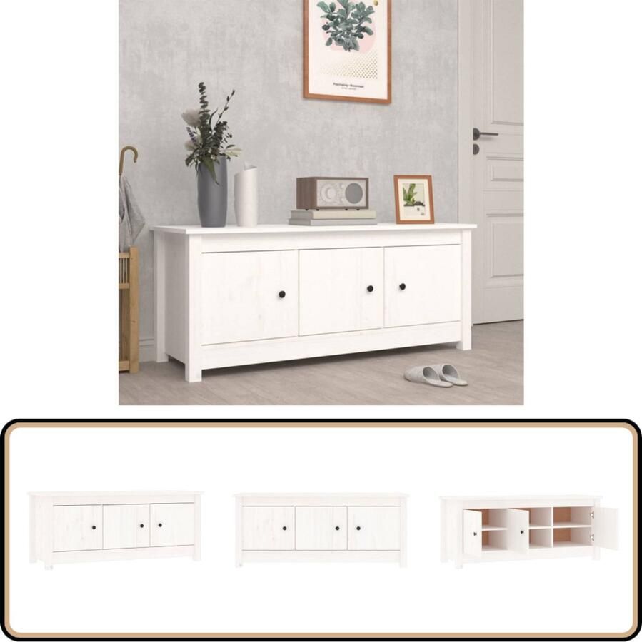 VidaXL Schoenenkast Wit Massief Grenenhout 110 cm Schoenenkast Houten Schoenenkast Schoenenrek Grenoble Hout Wit Meubilair Opbergmeubels Entreebank