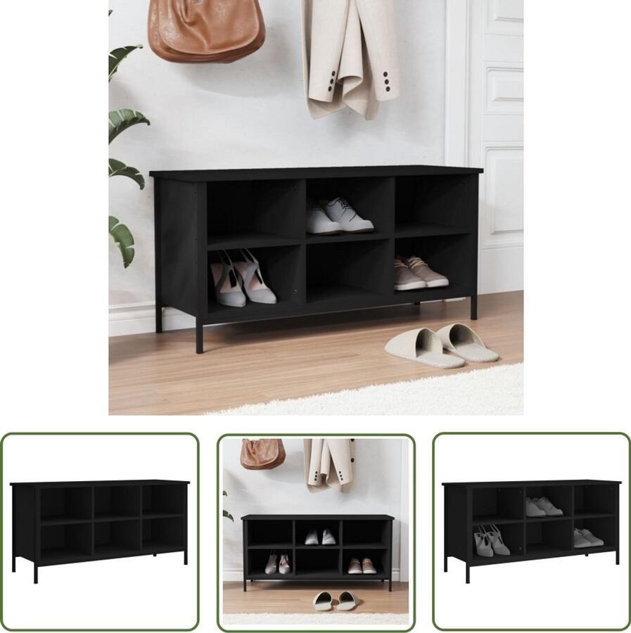 The Living Store Schoenenkast Zwart 100 x 35 x 50cm Stabiel materiaal Schoenenkast Schoenuitlegger Schoenenopbergers Houten Schoenenkast Zwarte Schoenenkast - Foto 2
