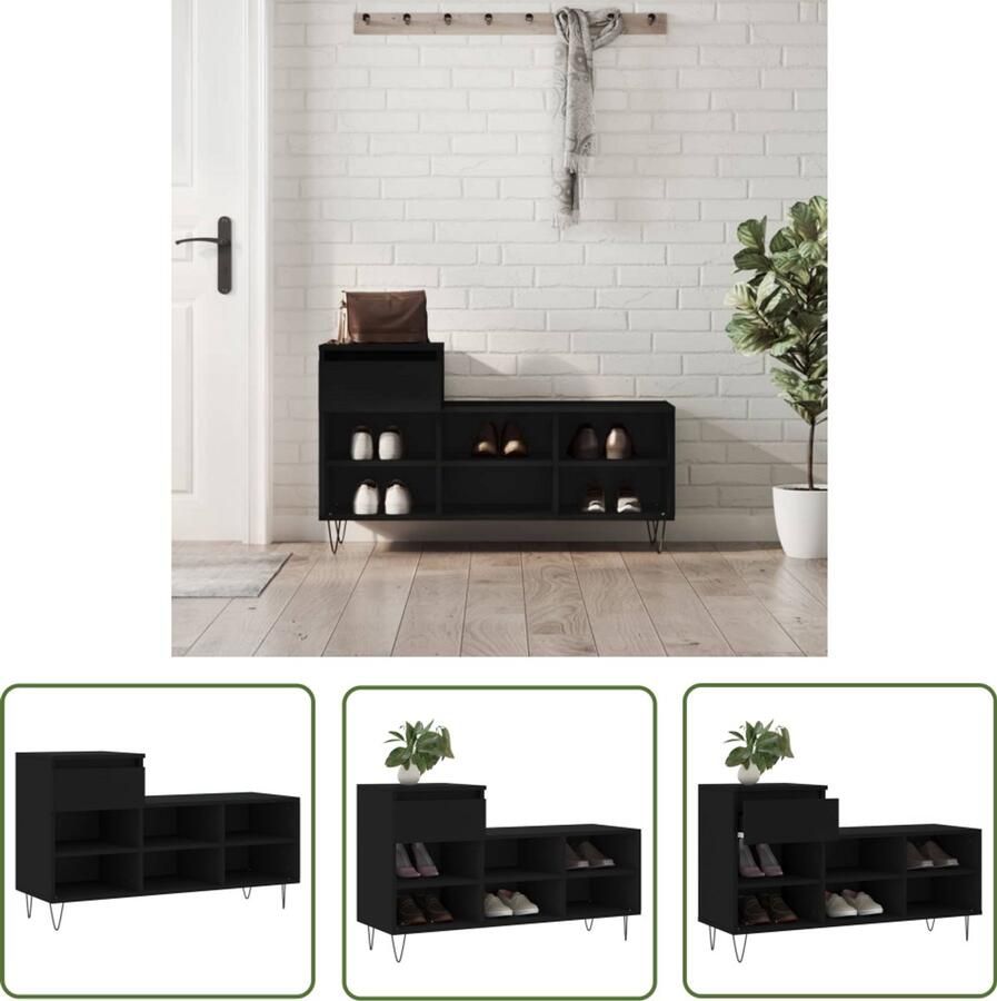 VidaXL -Schoenenkast-102x36x60-cm-bewerkt-hout-zwart - Foto 2