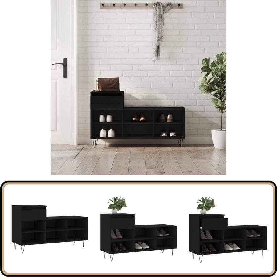 VidaXL Schoenenkast Zwart 102x36x60 cm Hout & Metaal Schoenenkast Houten Schoenenkast Zwarte Schoenenkast Schoenenrek Opbergkast Entreemeubilair Woonkamerinrichting Slaapkamerinrichting