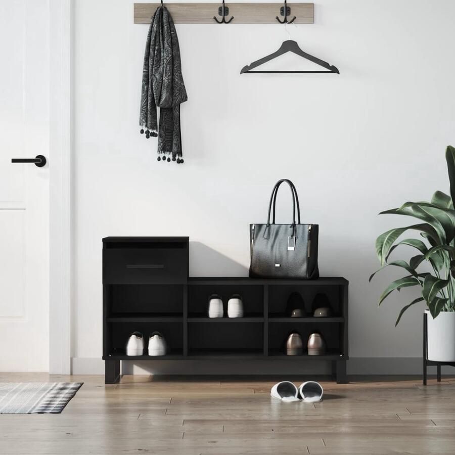 VidaXL Schoenenkast Zwart 102x36x60 cm Hout & Metaal Schoenenkast Houten Schoenenkast Zwarte Schoenenkast Schoenenrek Bergruimte Organisatie Entreehal Slaapkamer