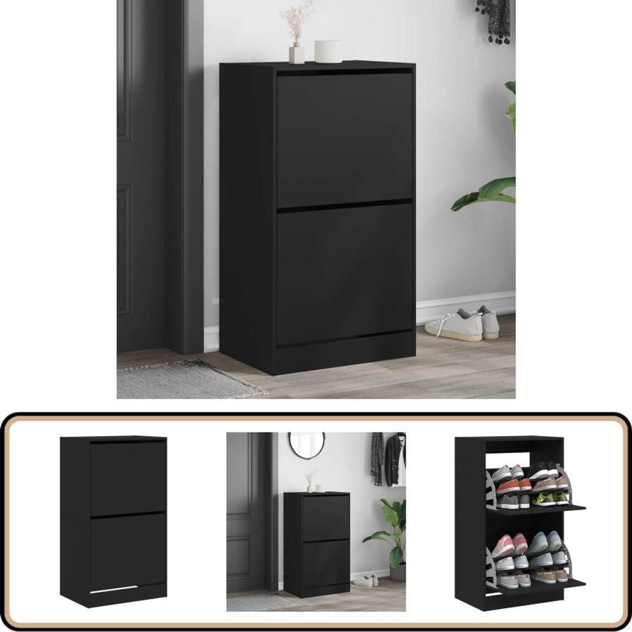 VidaXL Schoenenkast Zwart 2 Klaplades 60x42x108 cm Schoenenkast Zwarte Schoenenkast Houten Schoenenkast Schoenen Kast Shoe Cabinet