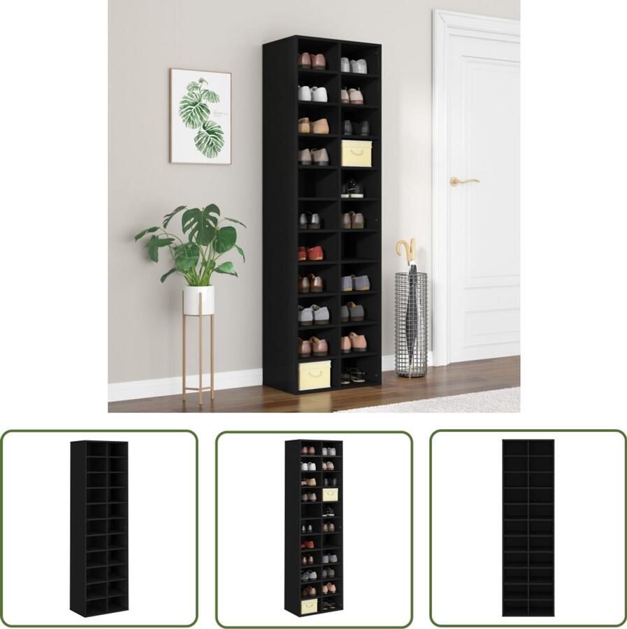 VidaXL Schoenenkast Zwart 22 Schappen 54x34x183 cm Schoenenrek Schoenen Kast Houten Schoenenkast Zwarte Schoenenkast Wandmontage Bergruimte Organisatie