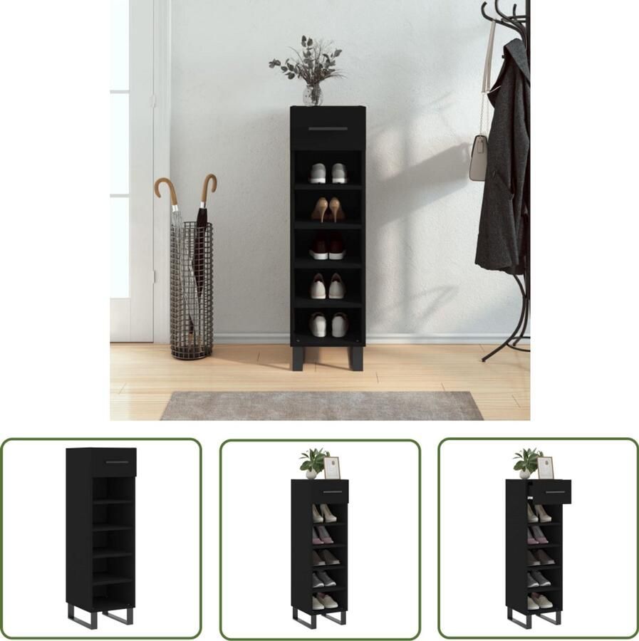 VidaXL Schoenenkast Zwart 30x35x105 cm Hout & IJzer Schoenenkast Zwarte Schoenenkast Houten Schoenenkast Schoenenopbergers Organisatie Thuis Entreemeubilair Woonkamerinrichting Slaapkamersdecoratie