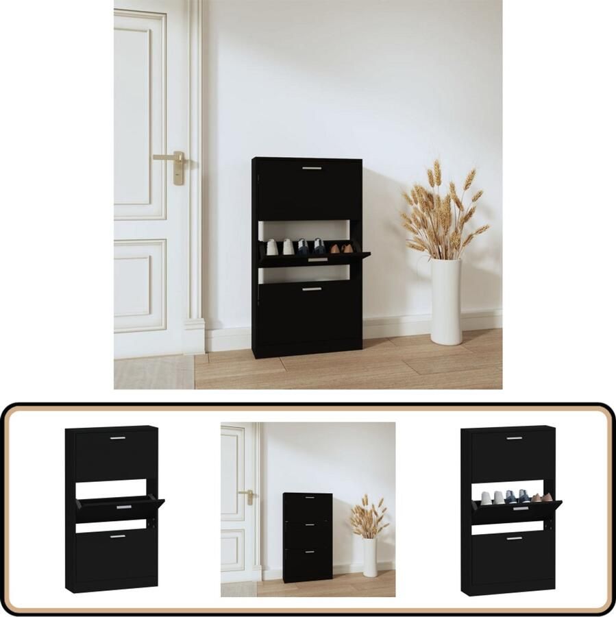 VidaXL Schoenenkast Zwart 59x17x108 cm Bewerkt hout Moderne Schoenenkast Schoenen Kast Schoenendoos Bergruimte Organisatie