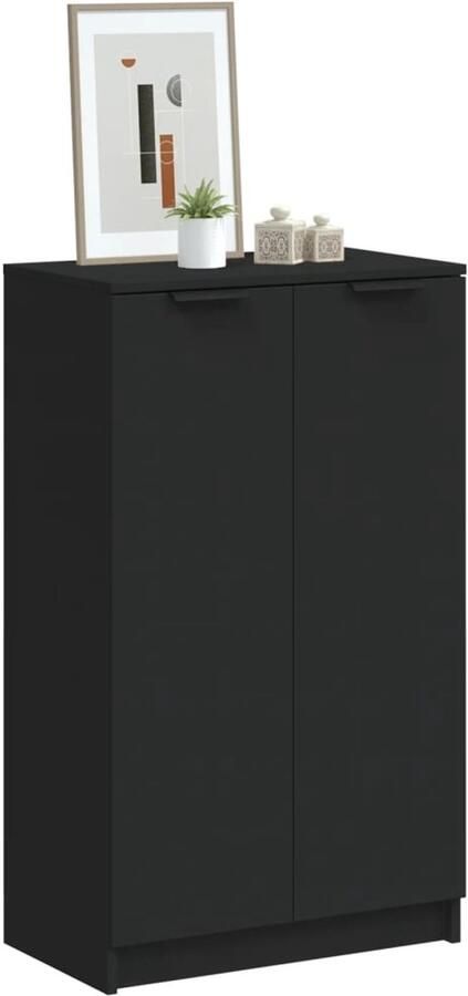The Living Store Schoenenkast Zwart 59 x 35 x 100 cm Bewerkt hout Schoenenkast Houten Schoenenkast Zwarte Schoenenkast Schoenenopbergers Bergruimte - Foto 2