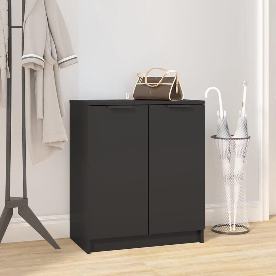 VidaXL schoenenkast zwart 59x35x70 cm met plankjes Schoenenkast Houten Kast Zwarte Schoenenkast Bergruimte Opbergkasten