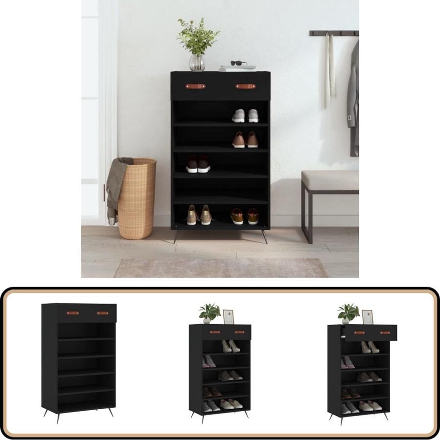 VidaXL Schoenenkast Zwart 60x35x105 cm Inclusief Opbergruimte Schoenenkast Schoenenopbergers Schoenuitlegger Kastje Bergruimte