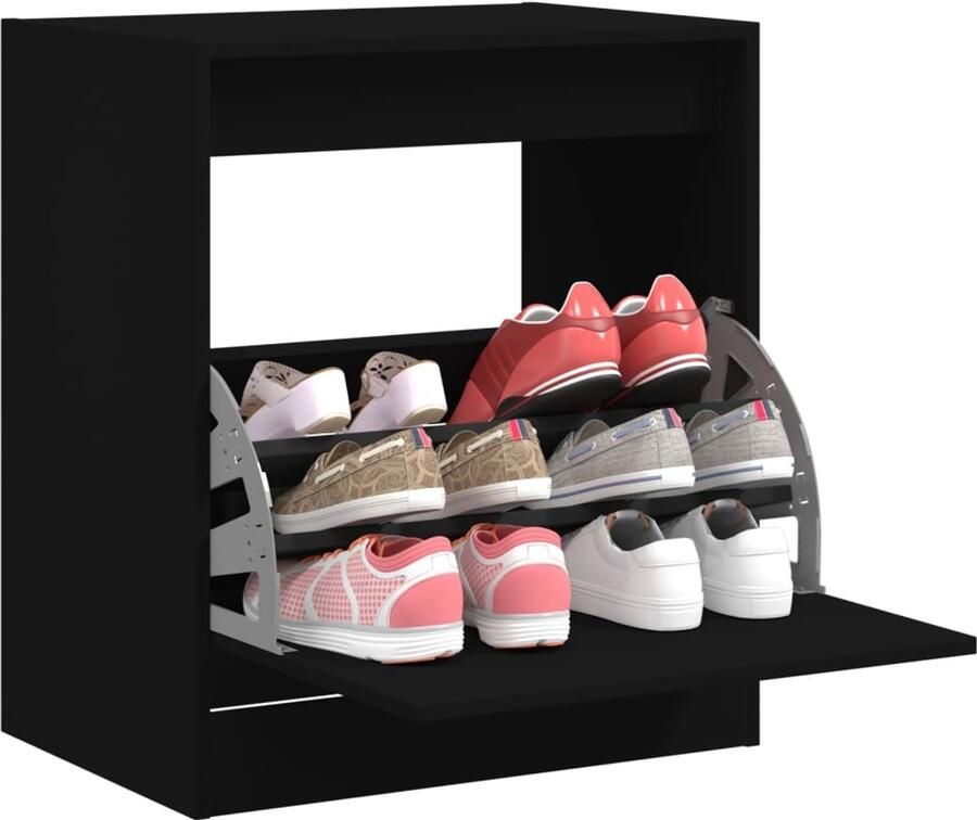 VidaXL Schoenenkast Zwart 60x42x69 cm Bewerkt Hout Schoenenrek Schoenenrekken Opbergrek Voor Schoenen Schoenenstellage
