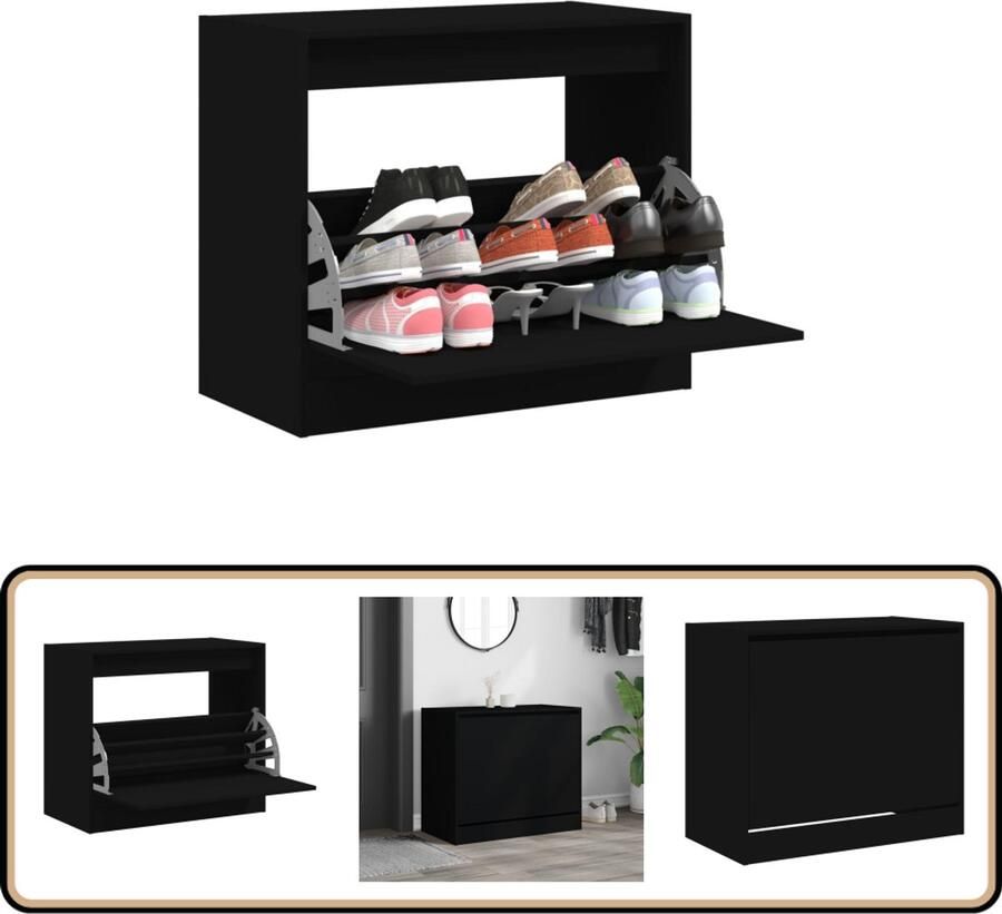 VidaXL Schoenenkast Zwart 80x42x69 cm Hout Schoenenrek Schoenenrekken Opbergrek Voor Schoenen Schoenenstellage