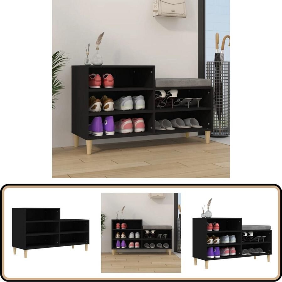 VidaXL Schoenenkast Zwart Bewerkt Hout 102x36x60 cm Schoenenkast Kast Voor Schoenen Bergruimte Schoenen Zwarte Schoenenkast Schoenuitlegers Organisatie Schoenen Hout