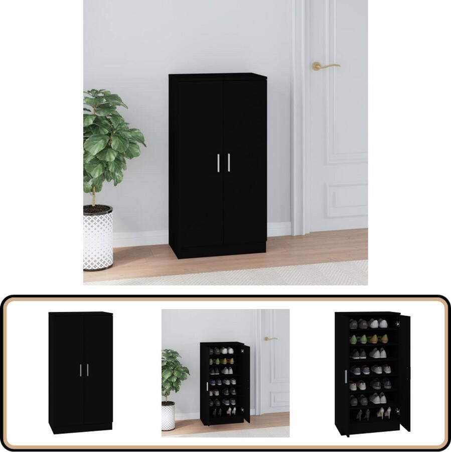 VidaXL Schoenenkast Zwart Bewerkt hout 14 paar Schoenenkast Zwarte Schoenenkast Houten Schoenenkast Schoenen Kast Bergruimte