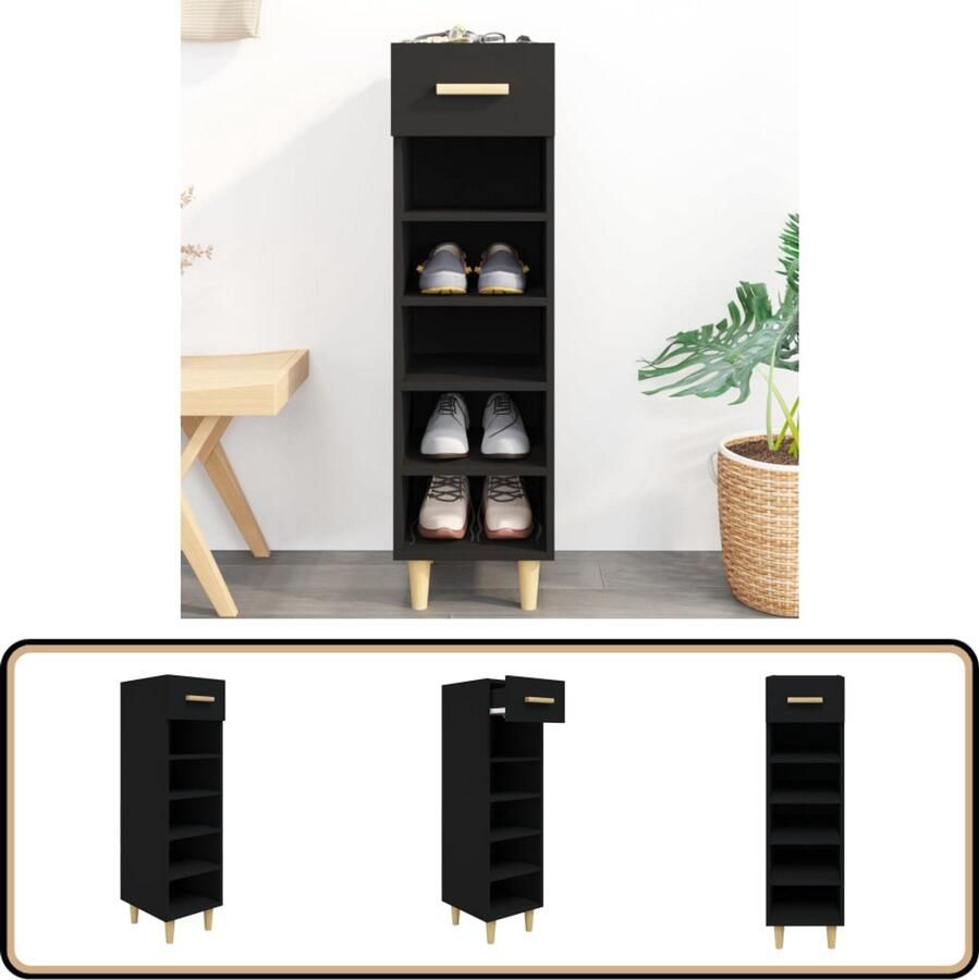 VidaXL Schoenenkast Zwart Bewerkt hout 30x35x105 cm Trendy Schoenenkast Schoenen Kast Schoenenrek Opbergruimte Zwarte Schoenenkast