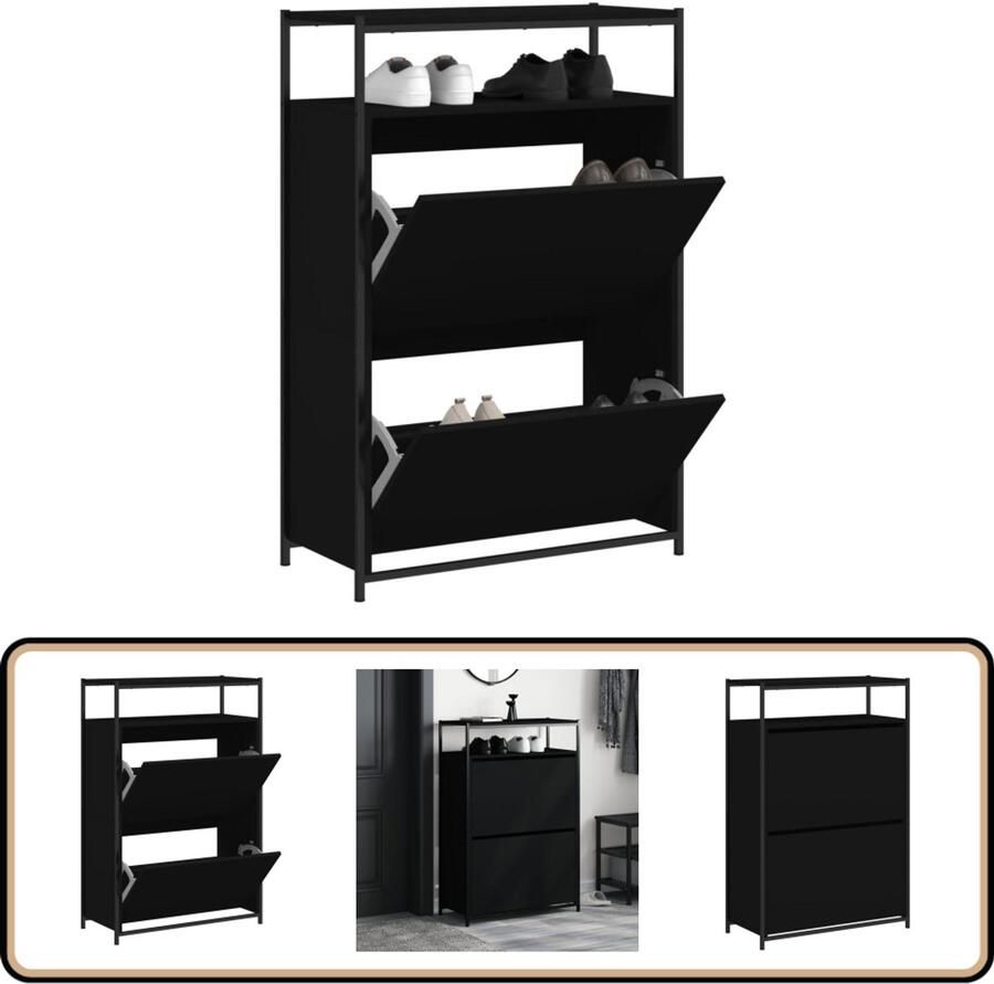 VidaXL Schoenenkast Zwart Bewerkt hout 75x34x112 cm Schoenenrek Schoenenrekken Opbergrek Voor Schoenen Schoenenstellage
