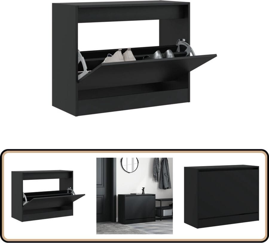 VidaXL Schoenenkast Zwart Bewerkt hout 80x34x63 cm Schoenenrek Schoenenrekken Opbergrek Voor Schoenen Schoenenstellage