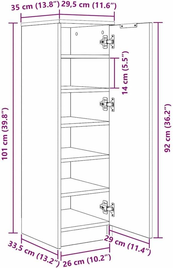VidaXL Schoenenkast Zwart eiken 29.5 x 35 x 101 cm Bewerkt hout