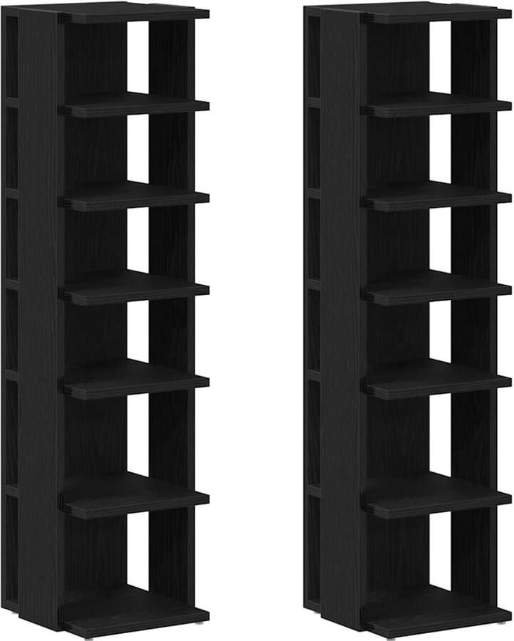 VidaXL Schoenenkasten 2 st 25x27x102 cm bewerkt hout zwart eikenkleur