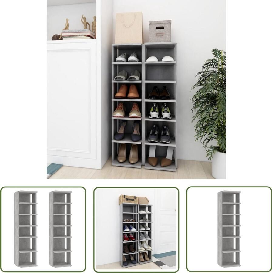 VidaXL Schoenenkasten 2 stuks Betongrijs 27 5x27x102 cm Schoenenkast Schoenuitlegers Bergruimte Entree Organisatie Houten Schoenenkast - Foto 2