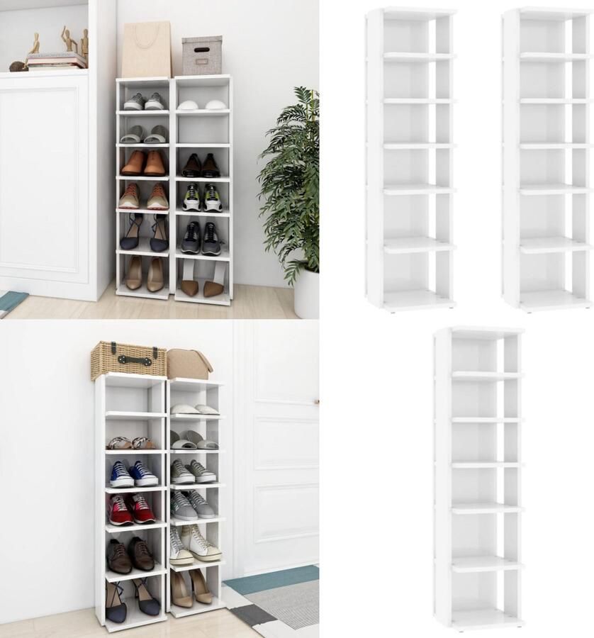 VidaXL Schoenenkasten 2 st 27 5x27x102 cm hoogglans wit Schoenrek Schoenrekken Schoenenrek Schoenenrekken