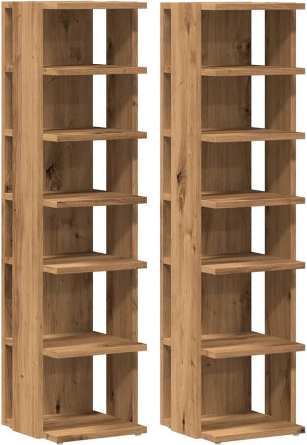 VidaXL Schoenenkasten 2 st 28x27x102 cm bewerkt hout artisanaal eiken