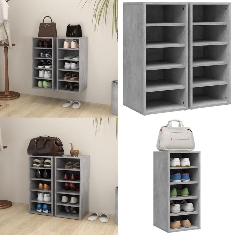 VidaXL Schoenenkasten 2 st 31 5x35x70 cm bewerkt hout betongrijs Schoenenkast Schoenenkasten Schoenenopbergers