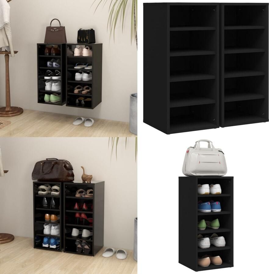 VidaXL Schoenenkasten 2 st 31 5x35x70 cm bewerkt hout zwart Schoenenkast Schoenenkasten Schoenenopbergers