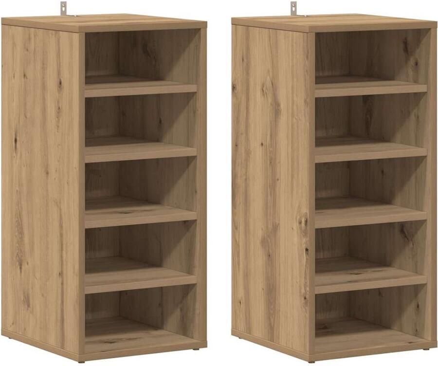 VidaXL Schoenenkasten 2 st 32x35x70 cm bewerkt hout artisanaal eiken