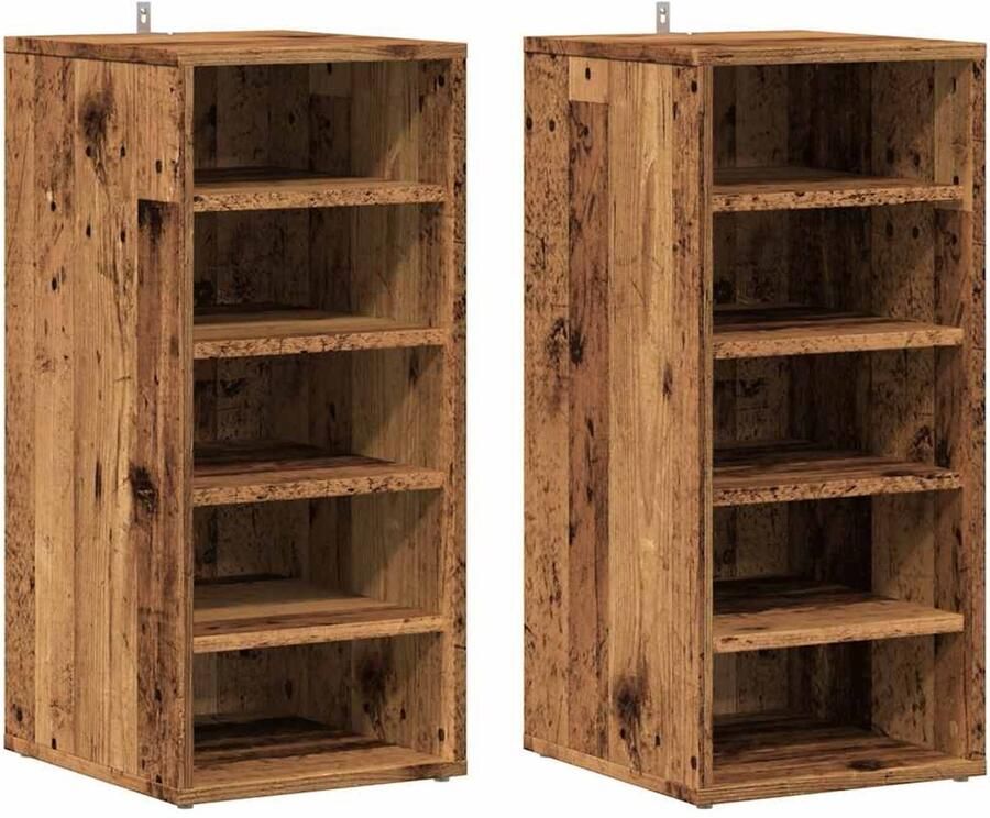 VidaXL Schoenenkasten 2 st 32x35x70 cm bewerkt hout oud houtkleurig