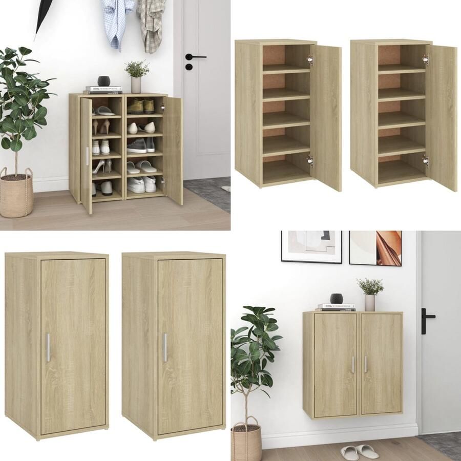 VidaXL Schoenenkasten 2 st 32x35x70 cm spaanplaat sonoma eikenkleurig Schoenenkast Schoenenkasten Schoenenopbergers